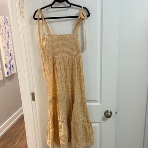 Green and Orange Floral Smocked Maxi Sundress Dress